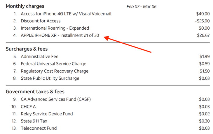 Phone bill example