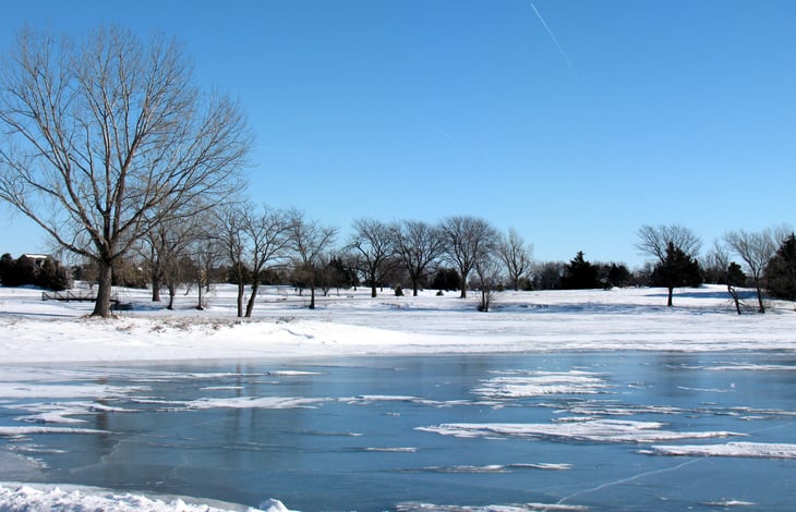 Frozen lake in Hastings, Nebraska