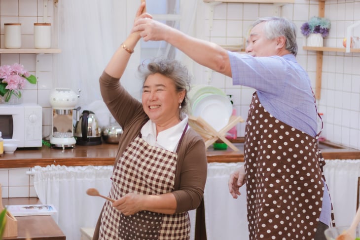 Happy senior couple in the kitchen