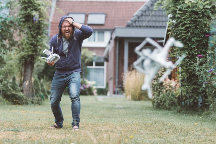 falling drone shocked man