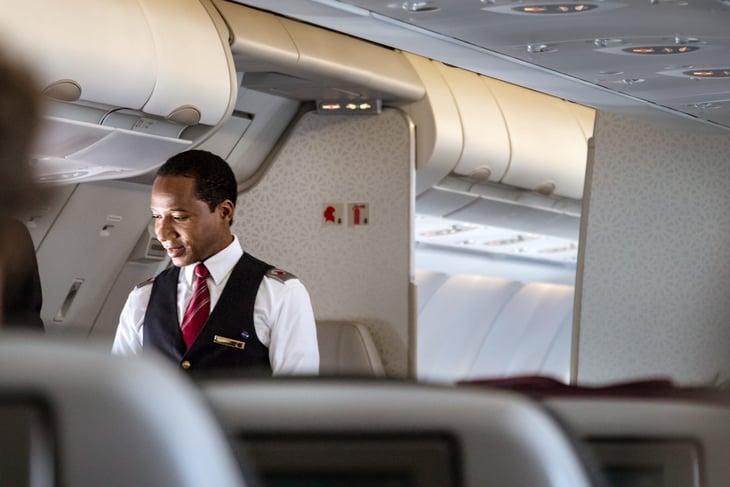 Flight attendant on an airplane