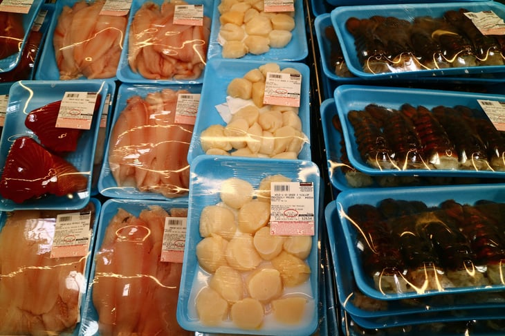 Seafood at a Costco warehouse