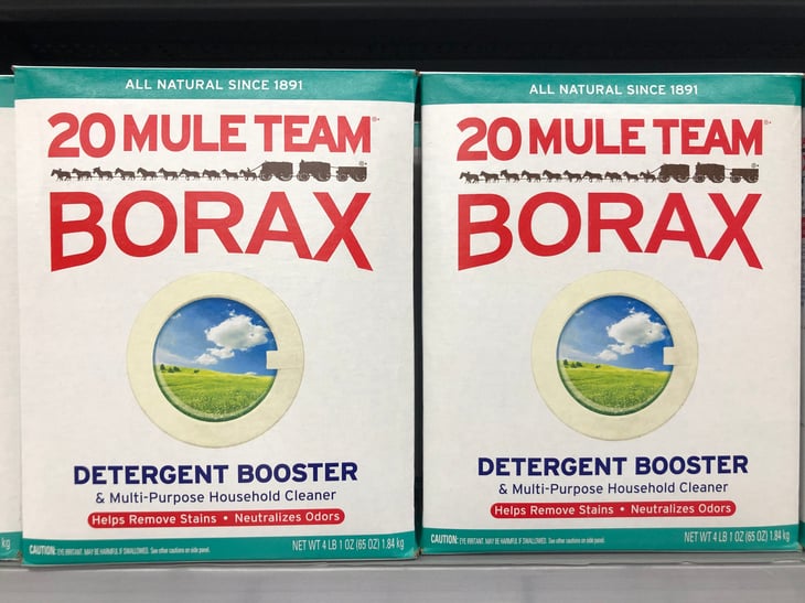 Boxes of 20 Mule Team Borax detergent boost cleaning supplies