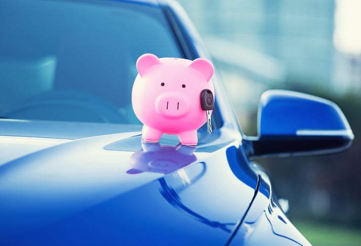 Piggy bank on car hood