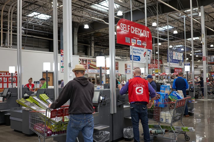 Self-checkout lines at Costco