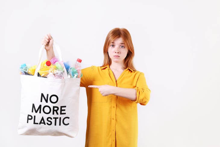 Woman with reusable bag