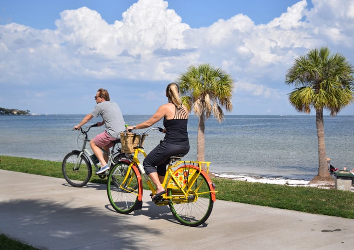 Couple on bikes in St. Petersburg Florida
