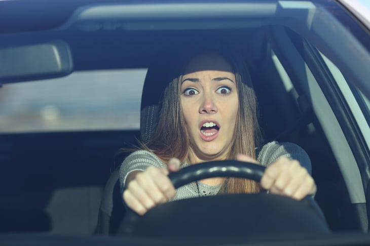 Scared driver before an accident