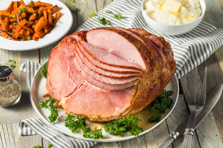 Spiral cut ham for Easter or Thanksgiving dinner