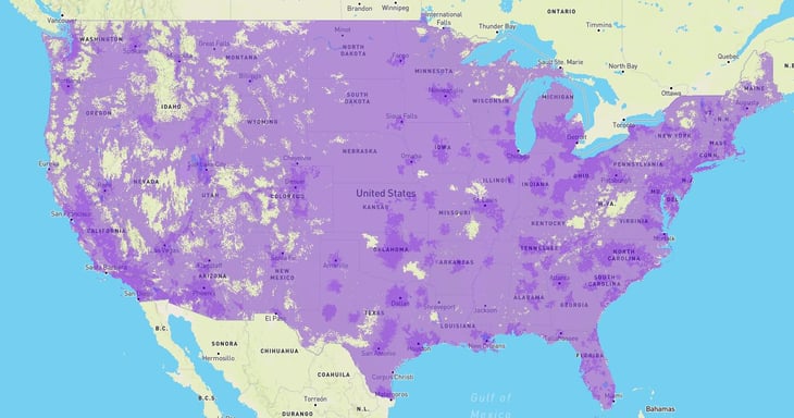 Wireless signal coverage map from Verizon