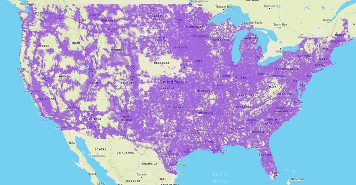 Wireless signal coverage map from T-Mobile