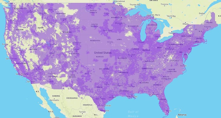 Cell phone coverage map of AT&T
