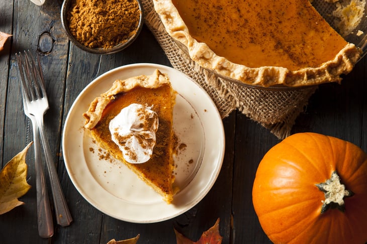 Pumpkin pie with whipped cream for Thanksgiving