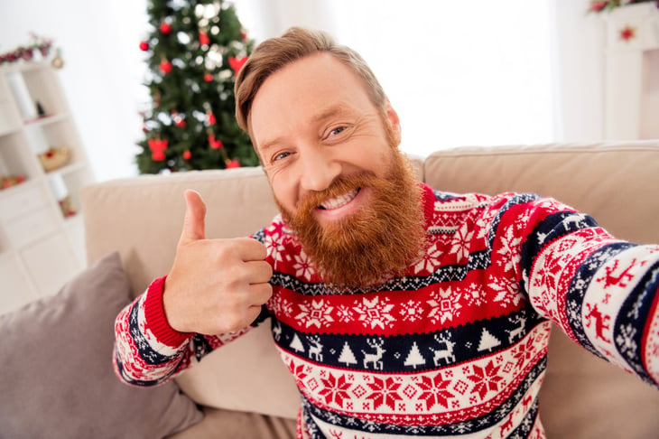 Man wearing ugly Christmas sweater