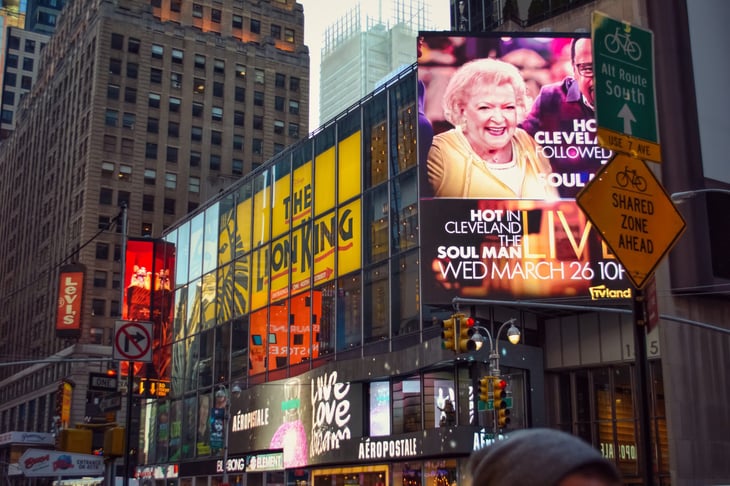 Betty White on a billboard in Times Square