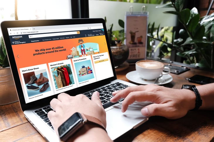 Shopping Amazon on a laptop