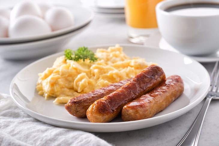 Breakfast sausage and scrambled eggs