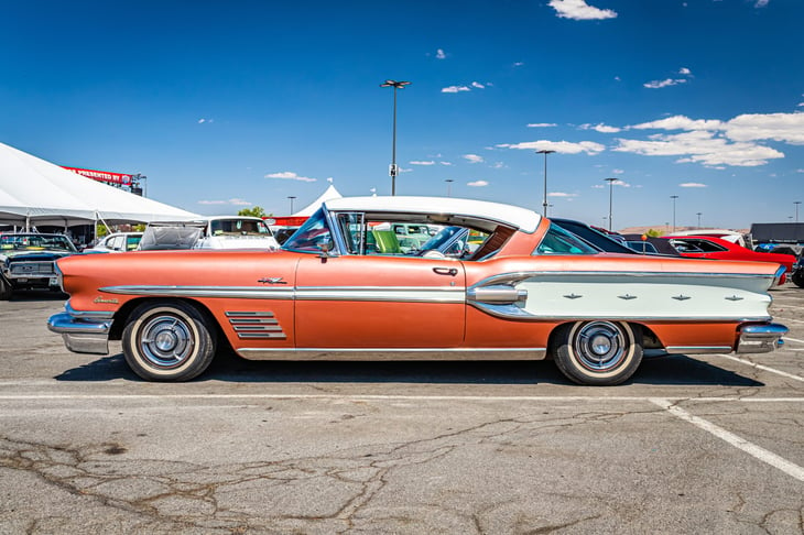 Reno, NV - August 4, 2021: 1958 Pontiac Bonneville Sport Coupe at a local car show.