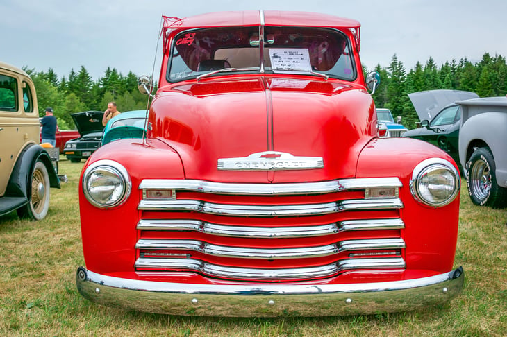 Saint John, New Brunswick, Canada - July 18, 2015: 1953 Chevrolet 3100 pickup truck at Outkast Car Club's Annual car show.