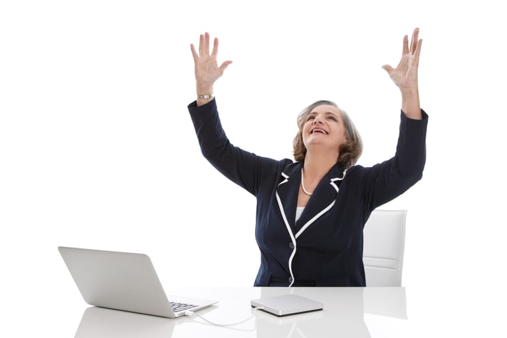 Happy senior on her last day before early retirement