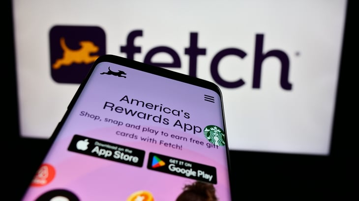 Mobile phone with webpage of US reward app company Fetch Rewards