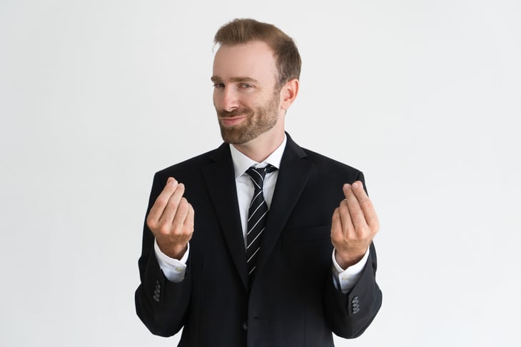 sneaky greedy business person
