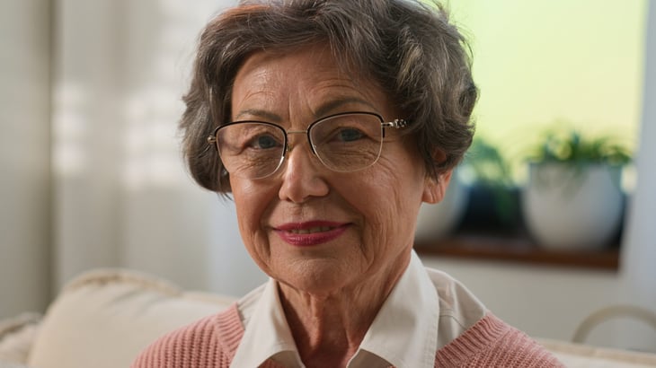 Smiling senior thinking about retirement and wearing glasses
