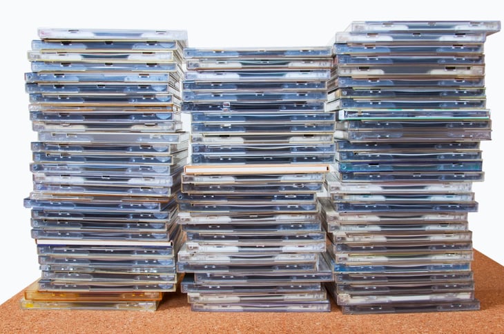 Compact discs or CDs which passed vinyl in popularity in 1988
