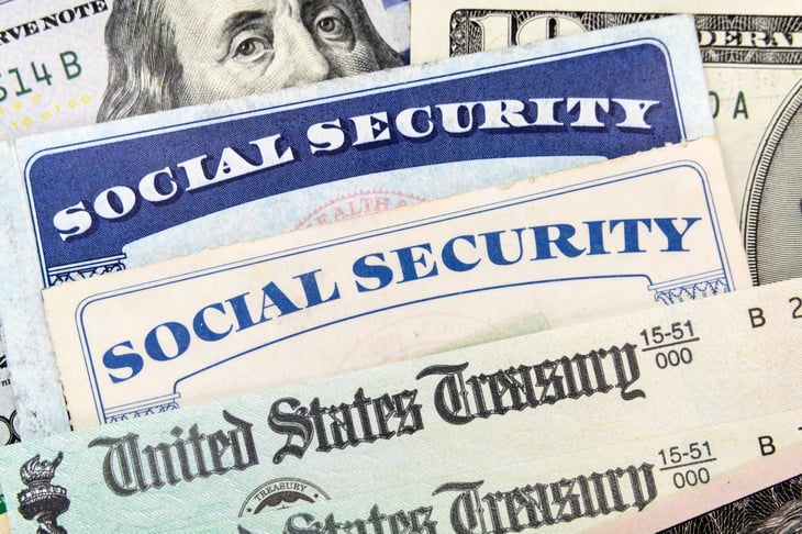 Social Security checks, Social Security card, cash