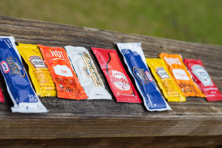 Condiments and sauce packets
