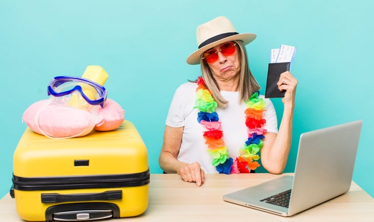 Unhappy senior woman who wants to travel