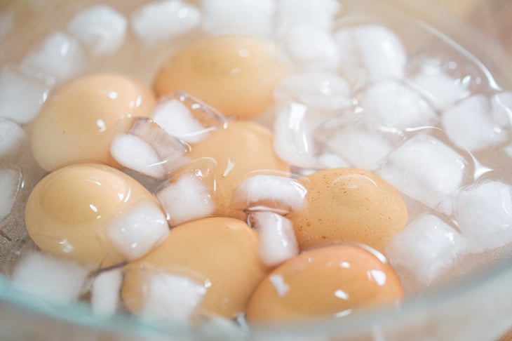 hard boiled eggs in ice bath