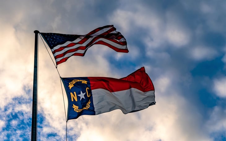 North Carolina and U.S. flags