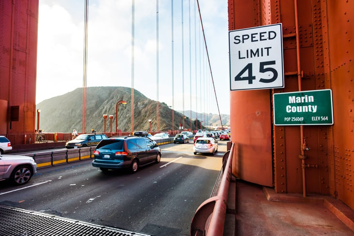 Golden Gate Bridge into Marin County, California