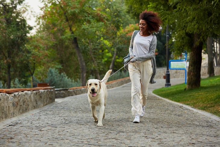 Woman walking with a dog