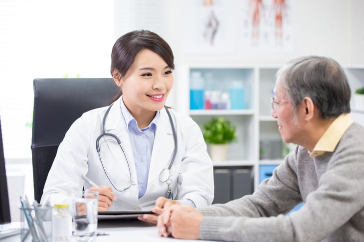 Female doctor seeing a senior patient