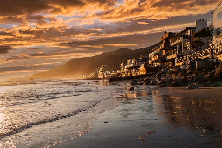 Malibu, California beach at sunset