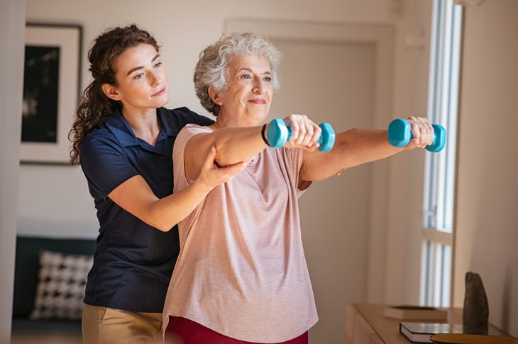 Senior woman in rehabilitation or physical therapy.