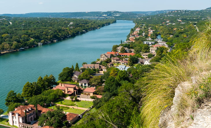 Homes on the river in Austin, Texas