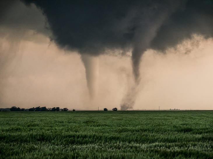 Two tornadoes strike in northern Oklahoma farmyards near Cherokee.
