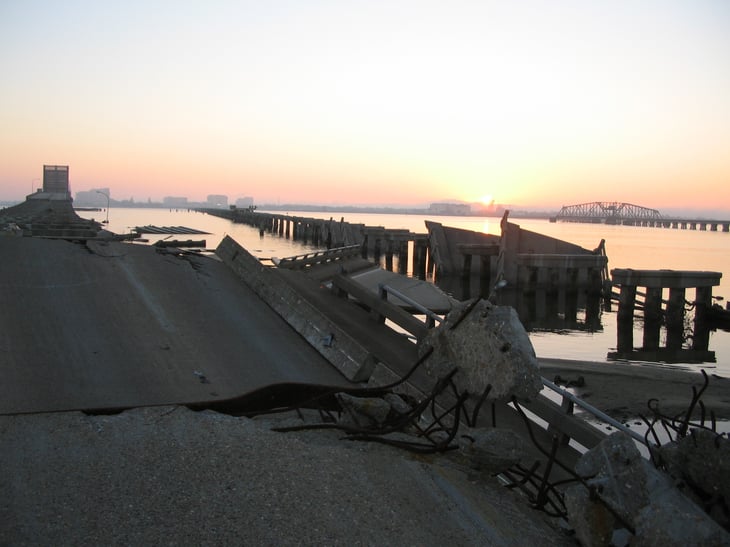 Hurricane Katrina bridge damage near Biloxi, Mississippi