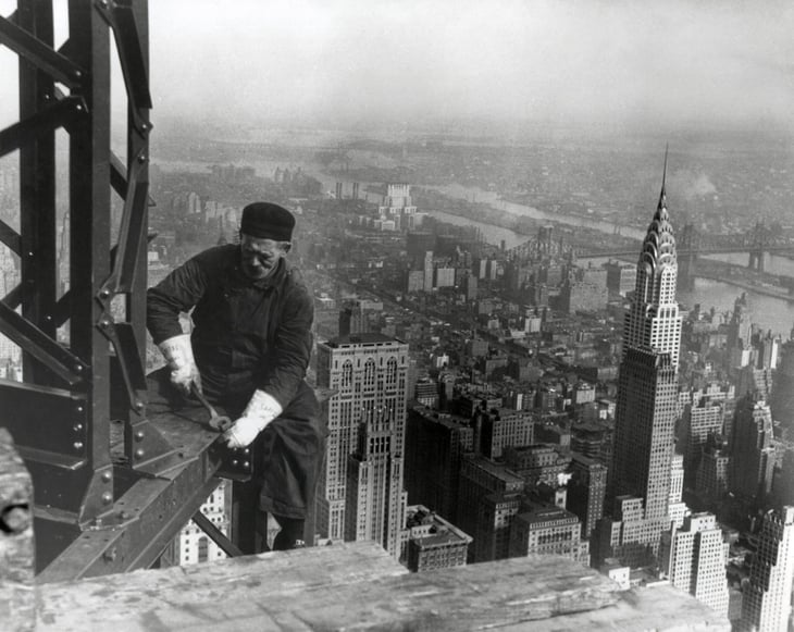 Iron worker at the Empire State Building construction site, 1930