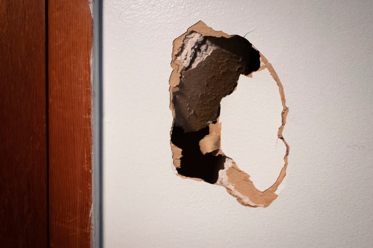 A hole in a wall in a home