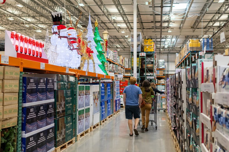 Couple shopping at Costco during the Christmas holiday season
