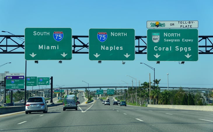 Interstate 75, or I-75, in Fort Lauderdale, Florida