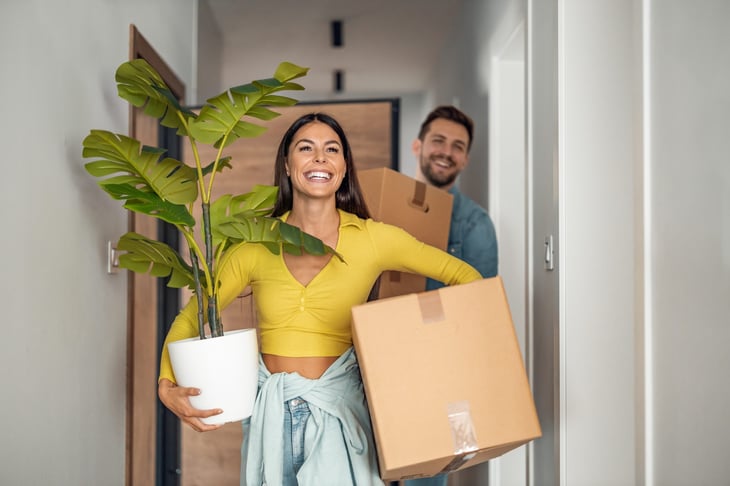 Young couple moving