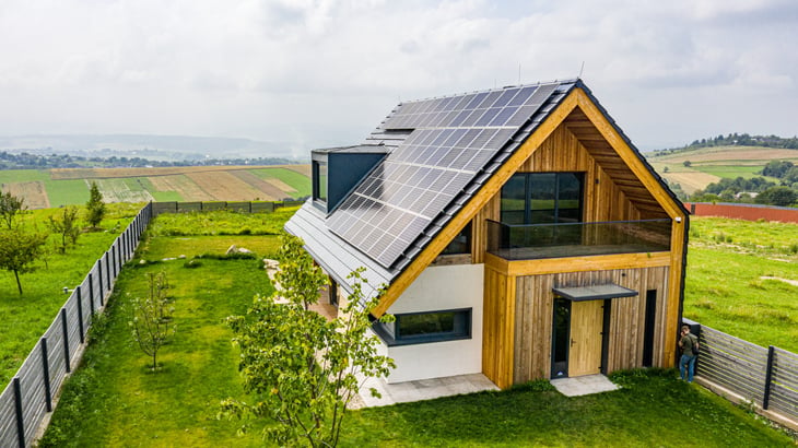 Eco house with sun panels energy