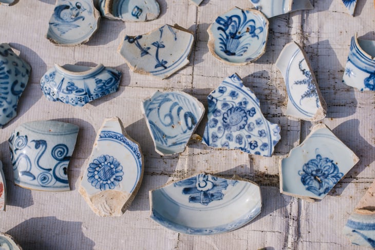 Pieces of broken China dishes