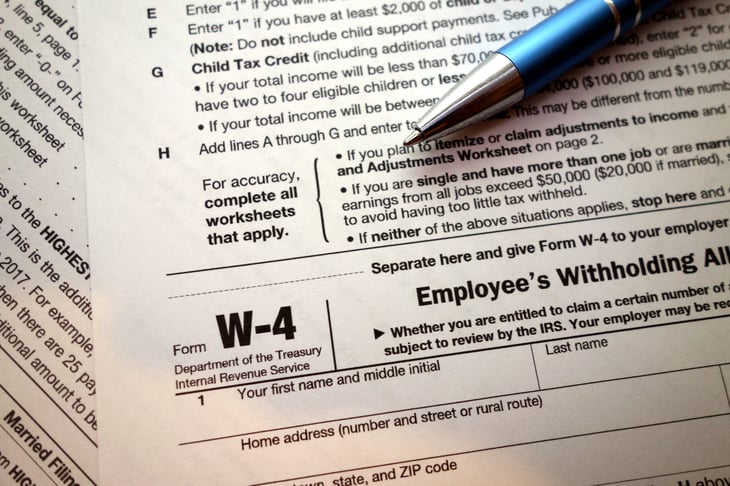 IRS form W-4 for withholding