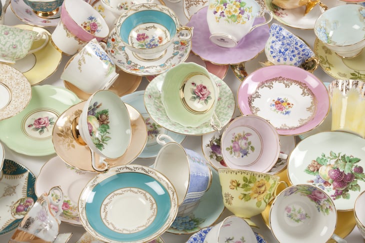 Collection of vintage tea cups, antique dishes